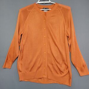 Vintage Rochelle Cardigan Sweater Womens 1X Orange Knit Lightweight Button Front